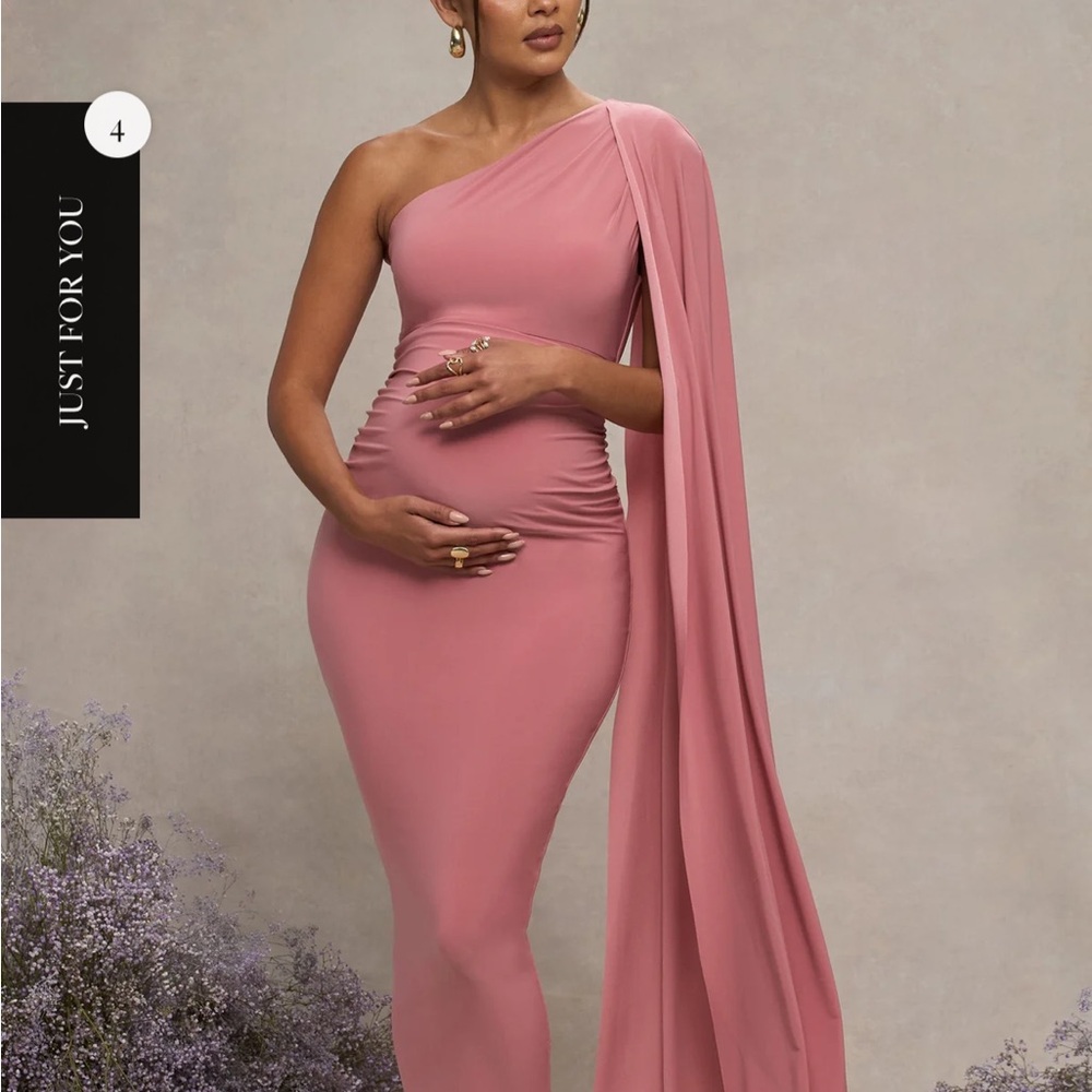 Maternity One-Shoulder Dress in Dusty Pink club London